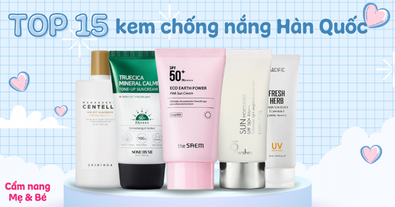 Một số tuýp kem chống nắng The Saem phổ biến trên thị trường Việt Nam, hiển thị rõ tên và chỉ số chống nắng, bao gồm Eco Earth Power Pink Sun Cream